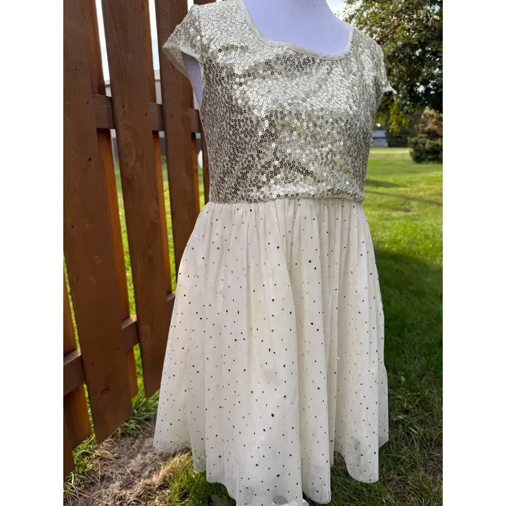 Justice Girls Gold Sparkle Dress Size 16